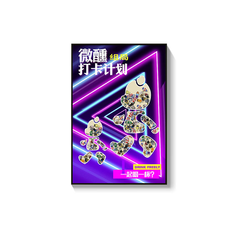 Trend luminous violence bear decorative painting hairdresser bar KTV creative led ambient light building block bear kaws hanging painting