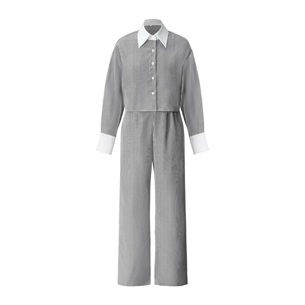 european and american cross-border e-commerce women's outfit: british style long-sleeved shirt two-piece set - striped & zebra print