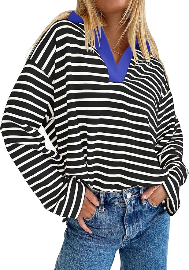 European and American Independent Station Cross-border Women's Clothing 2024 Autumn TK  Explosive Loose Casual Collar Striped Long Sleeve Sweater Women