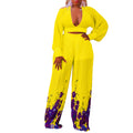 Independent station export wholesale v neck chiffon lantern sleeve tops pleated wide leg pants two-piece setfashionsuit