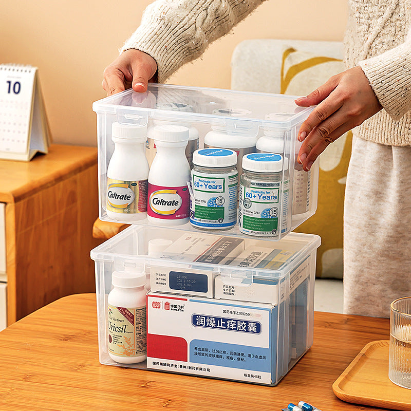 Flip small medicine box Portable with lid Stackable rectangular storage box Transparent storage drug packaging box with lid