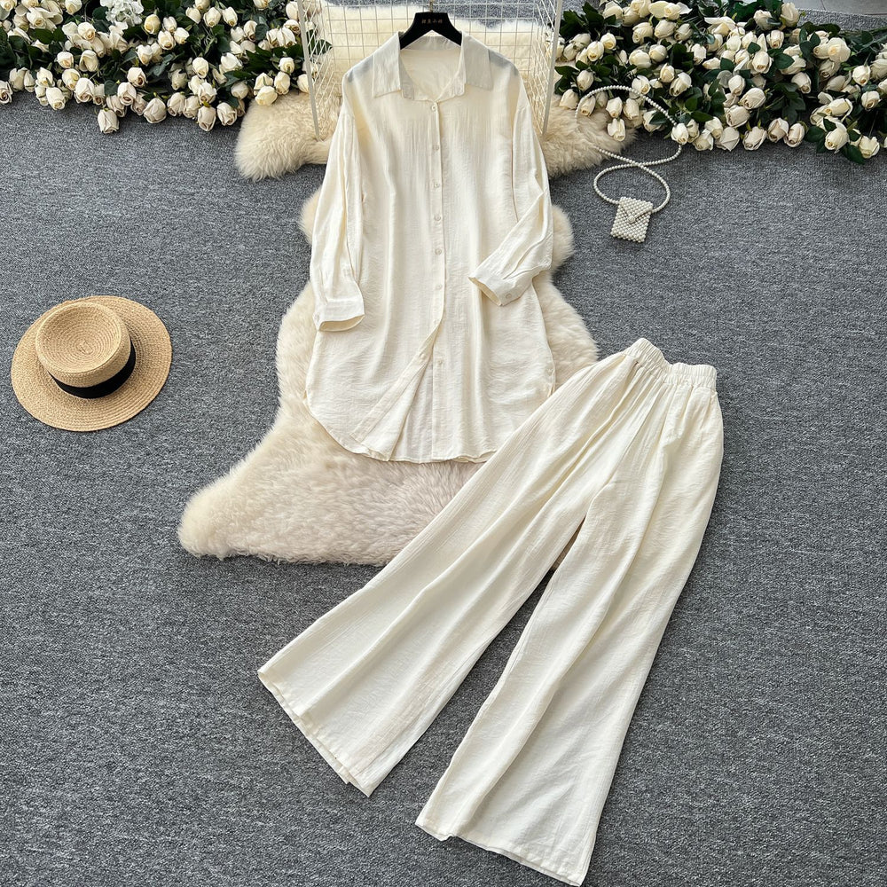 Lazy style casualsuit female k-stylefashionloose medium longlong sleevesshirtdresshigh waistloose pants