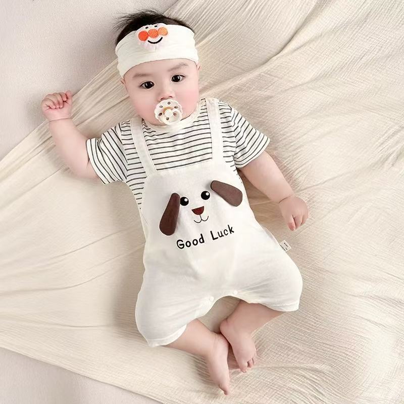 Baby onesie, breathable cartoon romper, infant summer lightweight clothing, short-sleeved outerwear, crawling suit, cartoon crawling suit