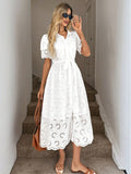 niche cutout floral lace peter pan collar short sleeve dress