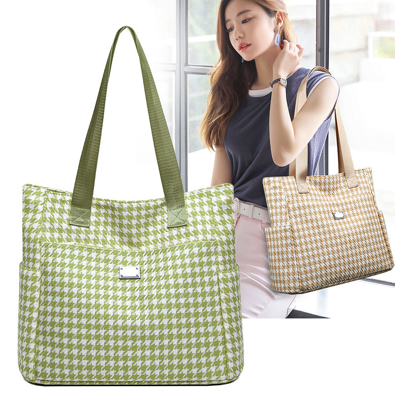 2023 fashion new arrival houndstooth canvas bag large capacity popular casual shoulder bag simple versatile tote bag for women