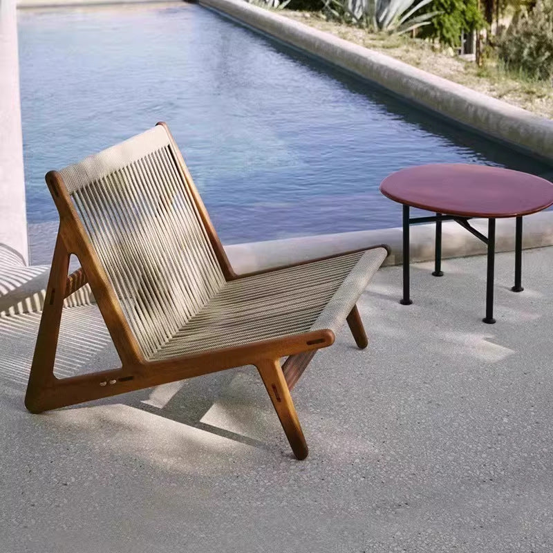 Outdoor sofa balcony courtyard rattan chair hotel teak wabi-sabi style b&b outdoor garden solid wood rattan leisure chair