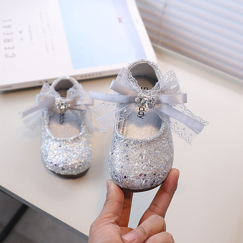 Girls' fashion rhinestone bow princess shoes,  spring/autumn new korean style children's soft sole leather shoes, performance shoes