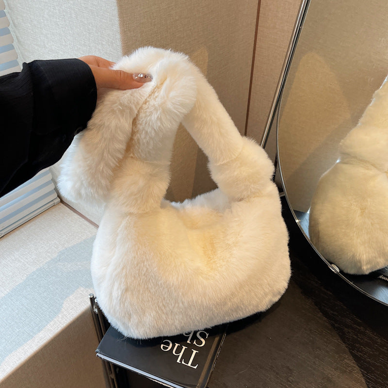 New fashion trend women's plush messenger bag cute portable shoulder bag can hold mobile phones