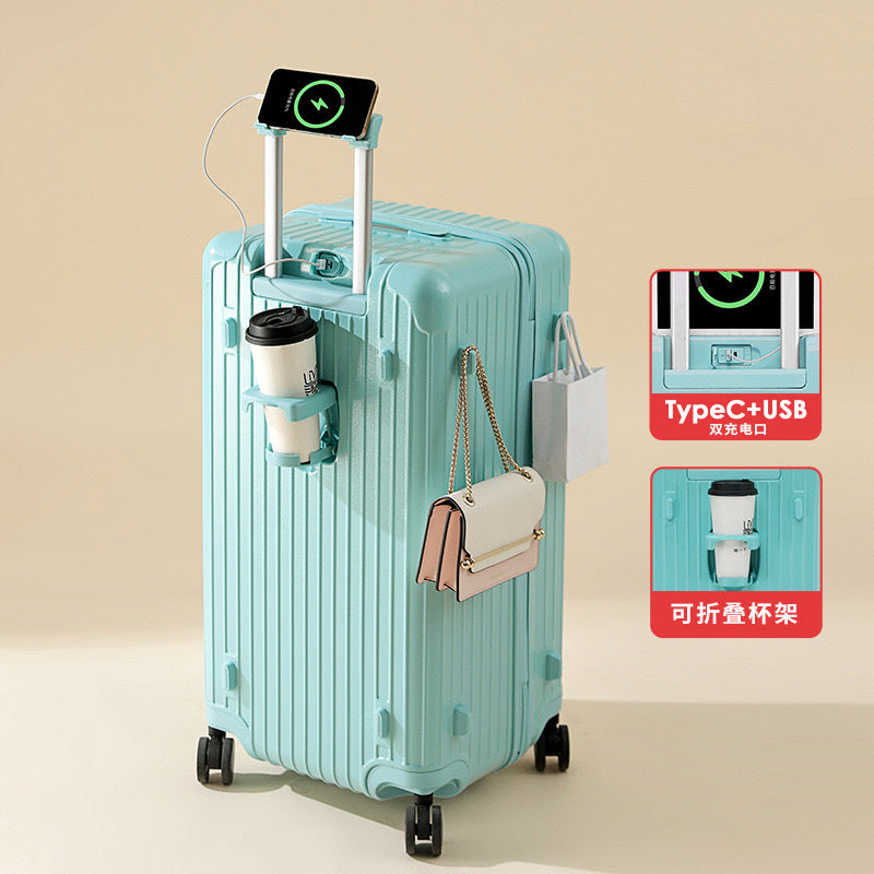 Large-capacity suitcase Women's 24-inch high-value trolley case Universal wheel travel bag Password box Multifunctional leather case