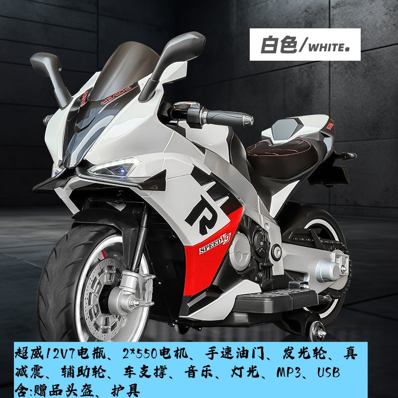 Oversized children's electric motorcycle baby toy car can seat double boys and girls with wheel lights charging stroller