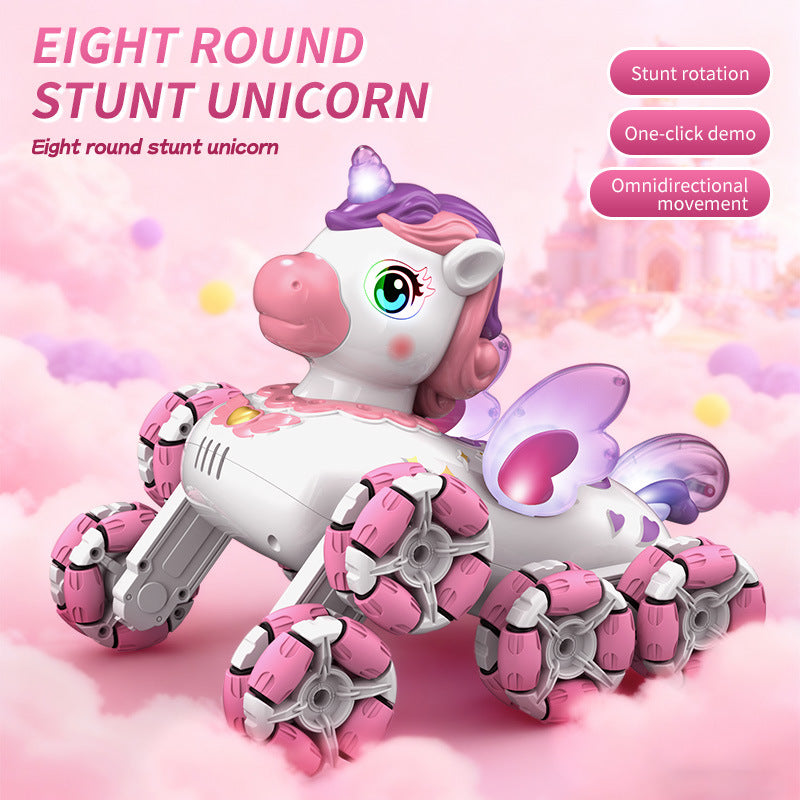 Amazon 2.4g unicorn remote control car - eight-wheel stunt, lights & music, 360° rotation, cute pink toy car