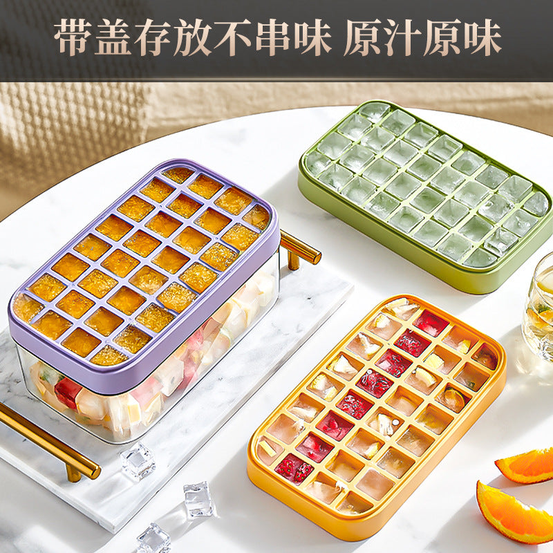 Frozen ice cube mold Ice cube ice machine Household refrigerator Ice box with lid Ice storage box Press type soft silicone ice grid