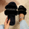 European style chain one-word flatsfleece-linedthick sole slippers women's indoor and outdoor winternew arrival cotton slippers one piece dropshipping women