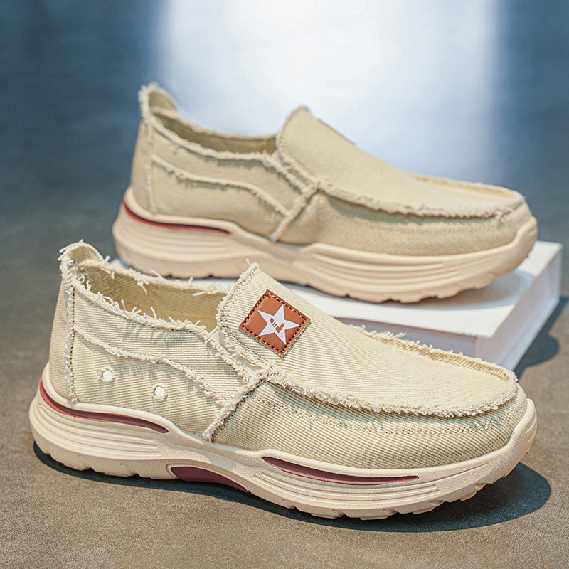 2026 summer new men's retro raw edge slip-on canvas shoes - breathable, soft sole, versatile casual loafers - trendy style
