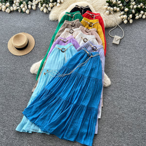 K-style high waist a-line cake skirt for women summereasiest for matchslimming look multi-layer skirt work clothing mid-length skirt gentle skirt