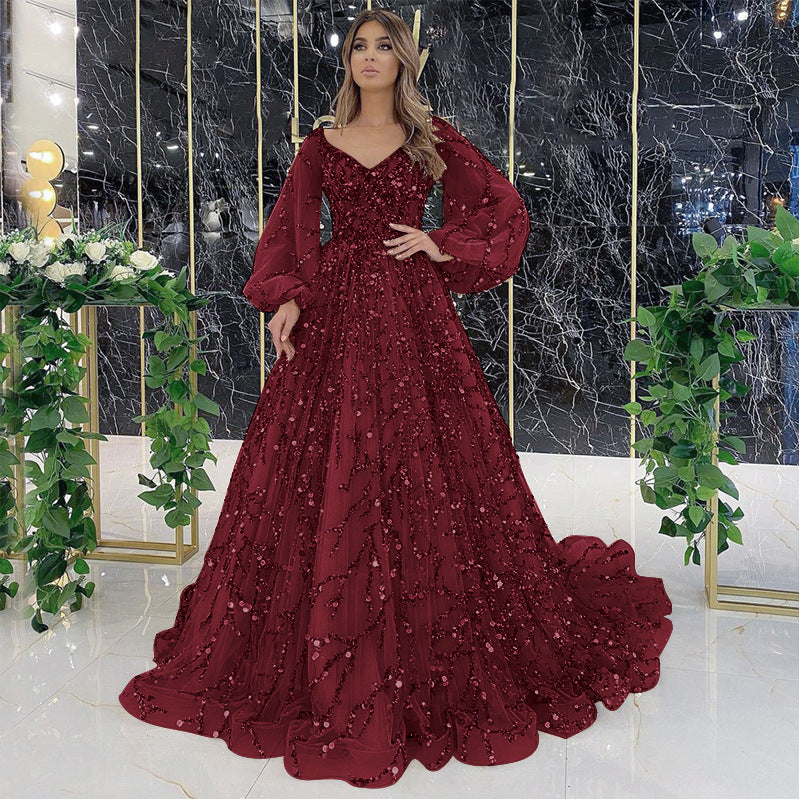 new cross-border gold heavy beaded luxury evening gown - sexy socialite queen long dress yq7109