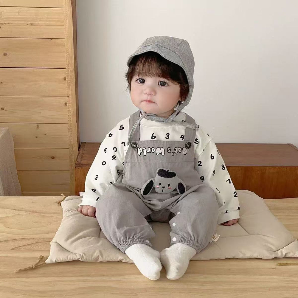 Spring cartoon overalls baby clothes outing outfit stylish romper boy korean style long sleeve two-piece set
