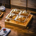 【four-compartment fruit platter with lid - amber】+ wooden tray, thickened plastic