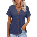 fashion cross-border export spring/summer new solid color button-down loose short-sleeve top t-shirt women's in-stock