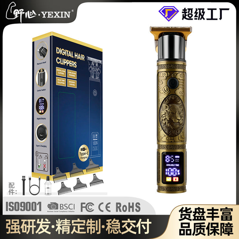 New arrival center-opening large-screen lcd digital display hairdressing machine for homeneutral oil head electric clipper washable engraving electric clipper