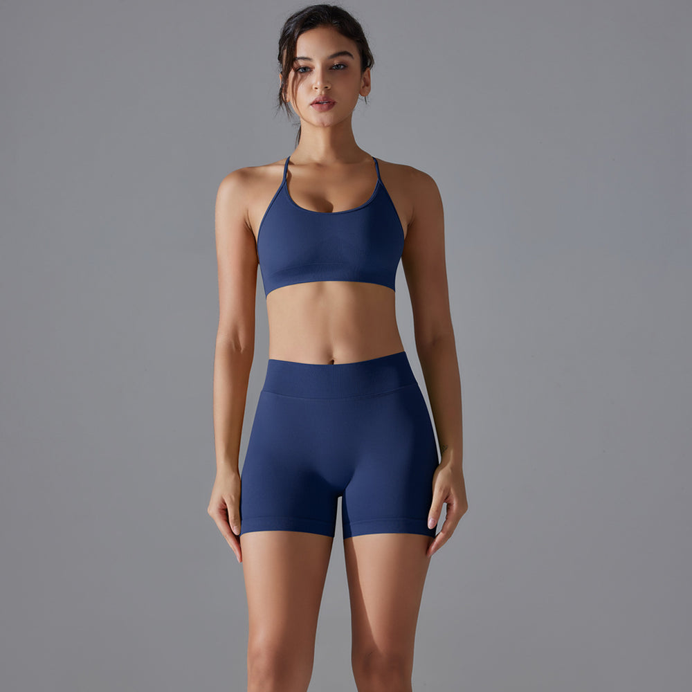 European and american seamless criss-cross back yoga outfit - breathable, quick-drying, compression crop top activewear set for running and fitness