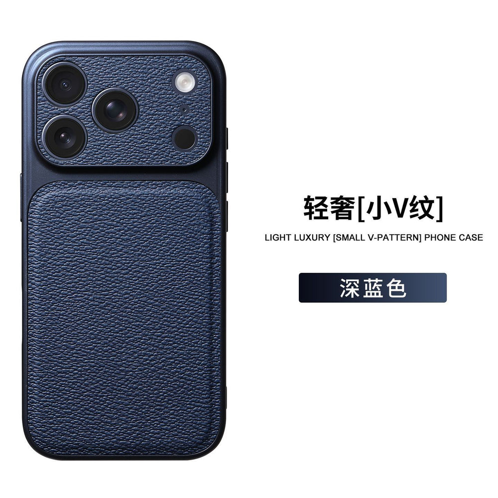 17promax small v pattern lychee pattern suitable for apple 16 seconds to 17 large window anti-fall mobile phone case 15 plain leather case