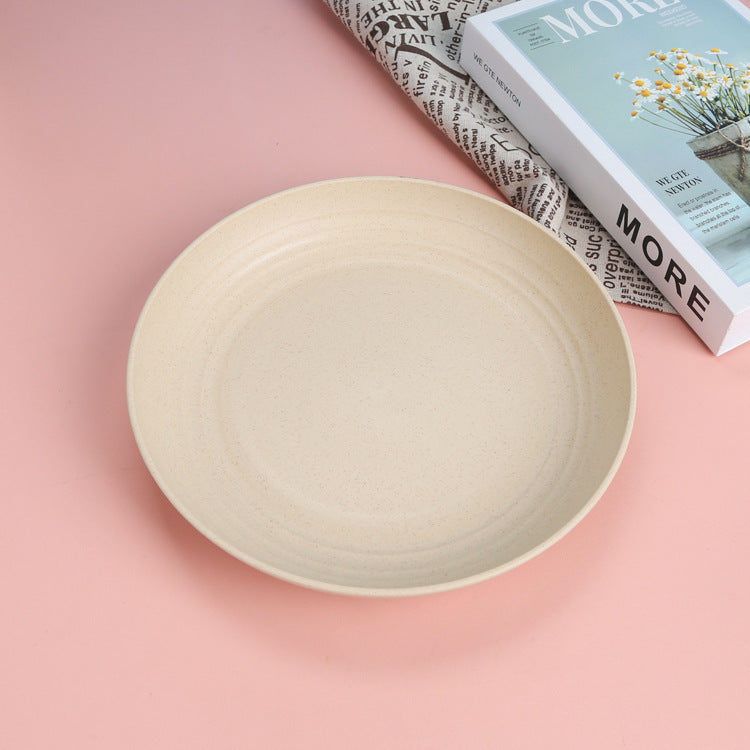 hot-selling wheat straw plate, canteen household fruit round plate, western food plate, kids plastic dinner plate, bone spitting plate