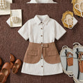 spring/summer new arrival: cross-border girls' striped shirt dress + solid color denim belt set - two-piece outfit for girls