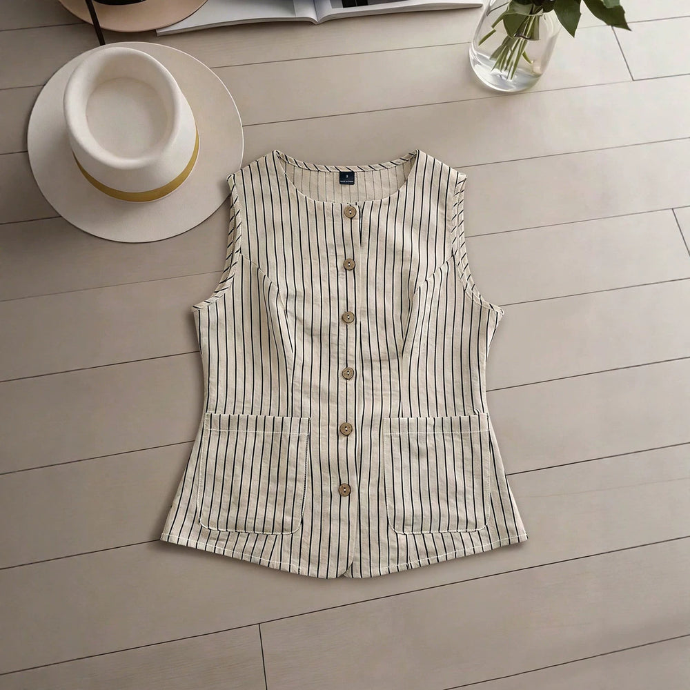fashion  summer new striped sleeveless top + shorts set - commute & casual two-piece outfit