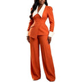 Autumnew arrivalcasualtwo-piece set elegantwork clothingcolor block waist lapelasymmetrical hem topsloose pants cover