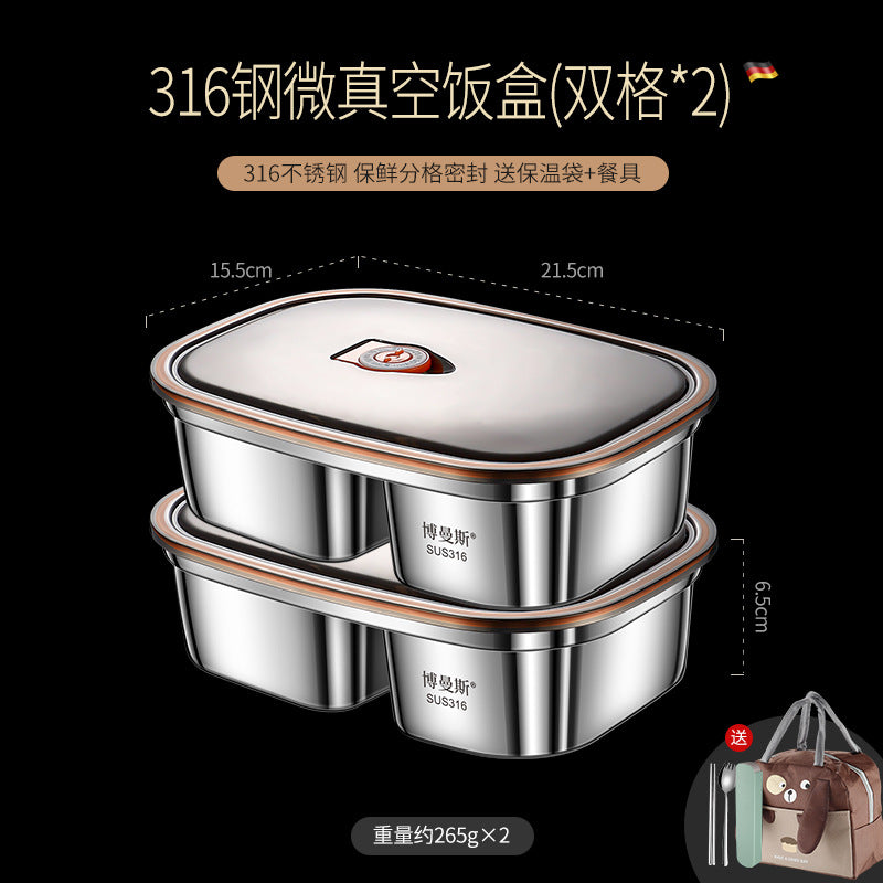 316 stainless steel micro-vacuum crisper lunch box large-capacity office worker bento box student portable lunch box set