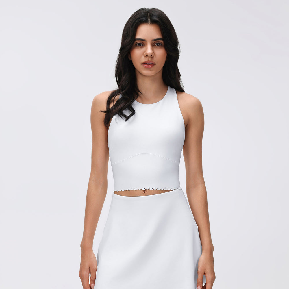 Yoga tennis skirt suit for women with chest pad fitness sports vest fashion tape lined sports skirt two-piece set
