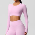 Ready-to-ship, cross-border, double-sided brushed, long-sleeved yoga top with built-in bra pads, suitable for pilates, running, and other workouts. women's