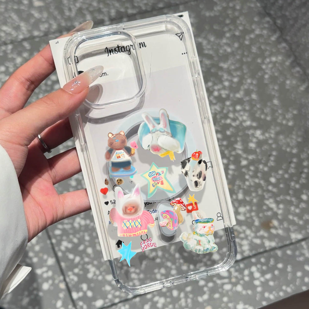 Cute rabbit & bear iphone 17 case, apple 16 magnetic shockproof high-transparency clear 15 soft case 13