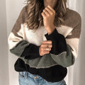 2024 european and american casual autumn/winter new long-sleeve striped sweater for women, amazon wish crew neck knitted pullover top