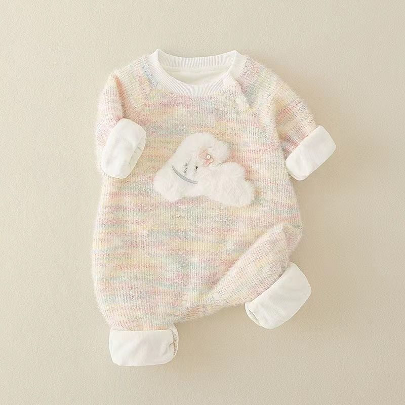 Baby autumn style cute baby long sleevesfleece-lined jumpsuit full month hundred days clothes cute haki outing climbing clothes