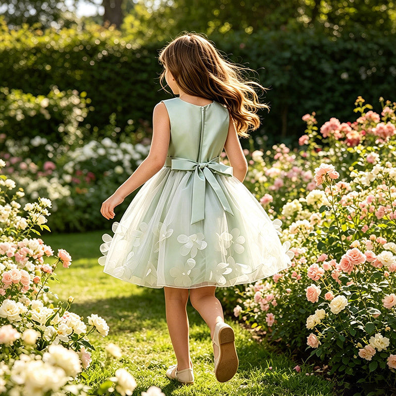 Amazon girls' sleeveless sundress with 3d floral appliqués - european & american style princess dress - in stock