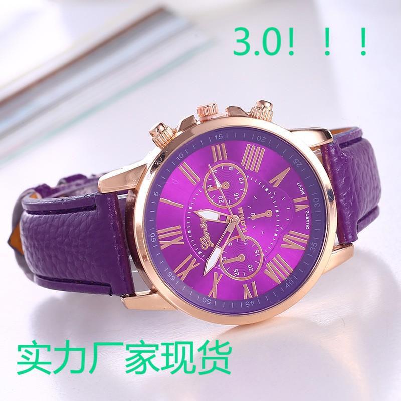 Women's fashion watch with leather strap - multiple strap colors, rose gold quartz watch - cross-border wholesale watch