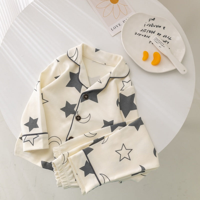 Baby cartoon pajamas, sleepwear, loungewear - stylish korean style, long-sleeved cardigan, pure cotton set, separates for toddlers and young children