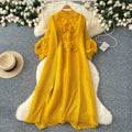 Miya pleated dress - spring  collection: high-end beaded, 3d floral, lantern sleeve, loose fit, pleated maxi dress