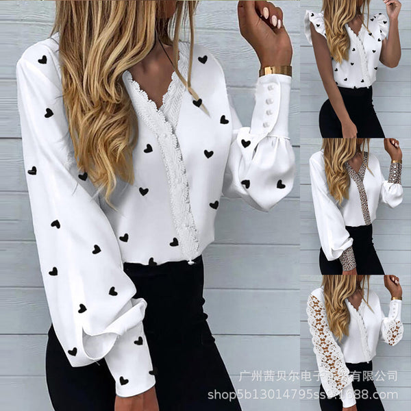 LZR9877 series European and American new full-length love long-sleeved cardigan lantern-sleeved top