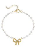 European and american cross-border new multi-layer choker necklace for women, simple and elegant bowknot faux pearl pendant necklace gift