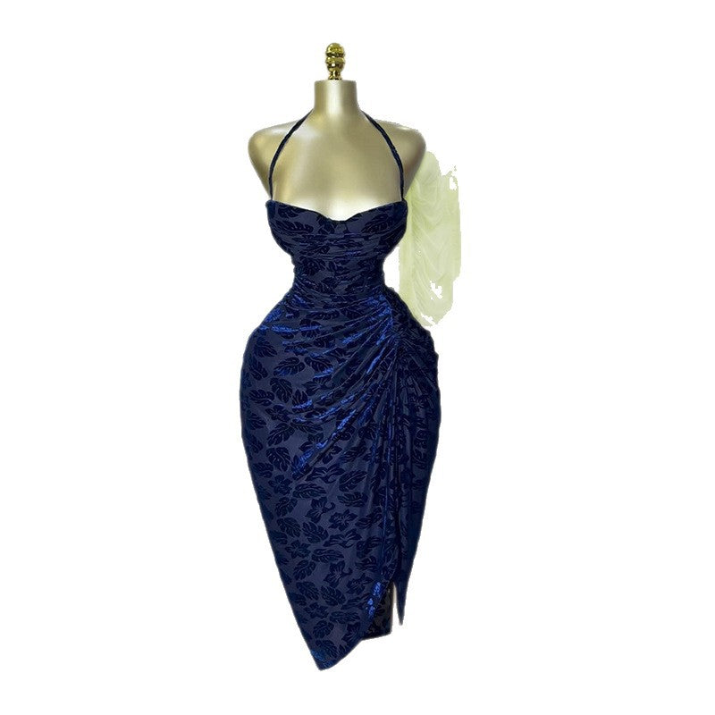 European and american cross-border women's fashion:  summer new arrivals - sexy and elegant halter neck, backless, high-waisted, ruched bodycon dress