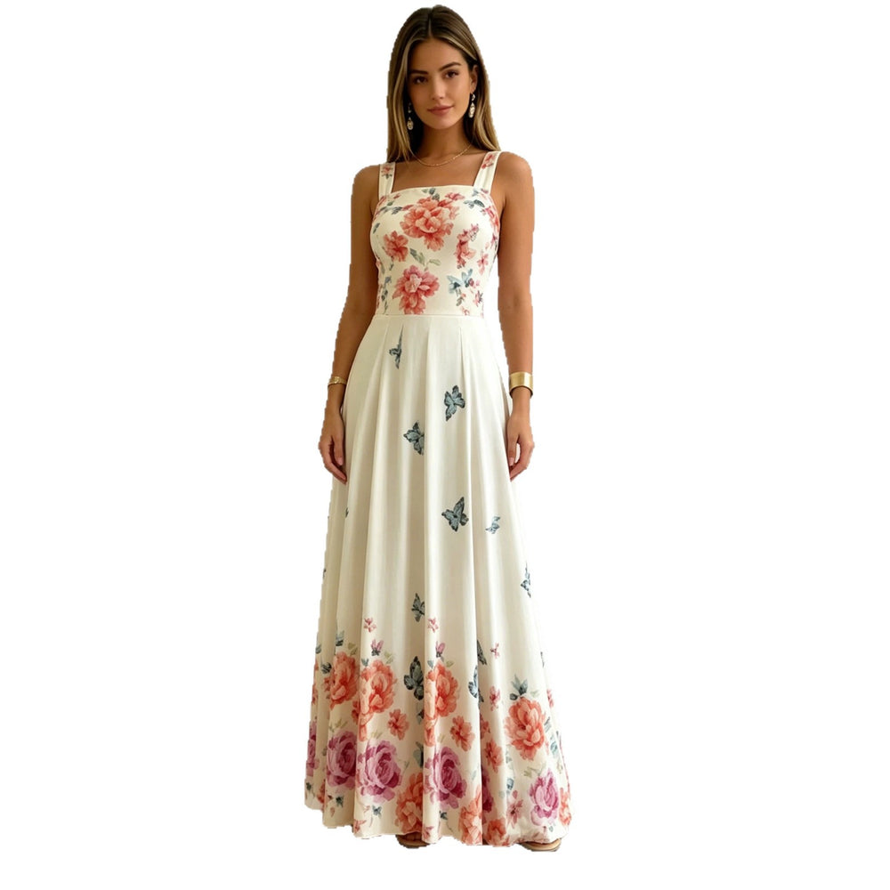 european and american cross-border women's floral print cami dress