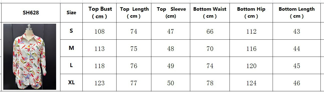 European and American large-size women's clothing fashion lapel cardigan shirt casual shorts   long-sleeved printing two-piece set women