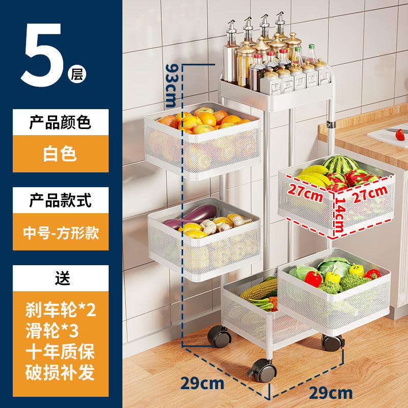360-degree rotating vegetable organizer, kitchen floor-standing multi-tier round storage rack, dedicated basket storage for vegetables