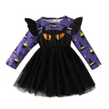 European and american girls' halloween long-sleeve eye print dress - fashionable minimalist patchwork mesh princess dress - in stock
