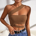 european and american style sexy cutout knit tank top - ultra short, one-shoulder bandeau top - hot girl style