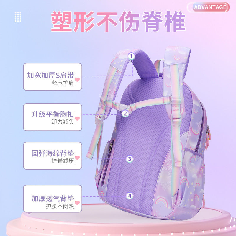 New Sweetheart Rainbow School Bag Refrigerator Open Door High-value Elementary School Backpack Anti-splashing Water Skin-friendly Student Bag