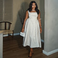 European and american style ins cross-border slimming lookcasual women's waist polka dot a-line skirt round neck sleeveless outing suspender dress